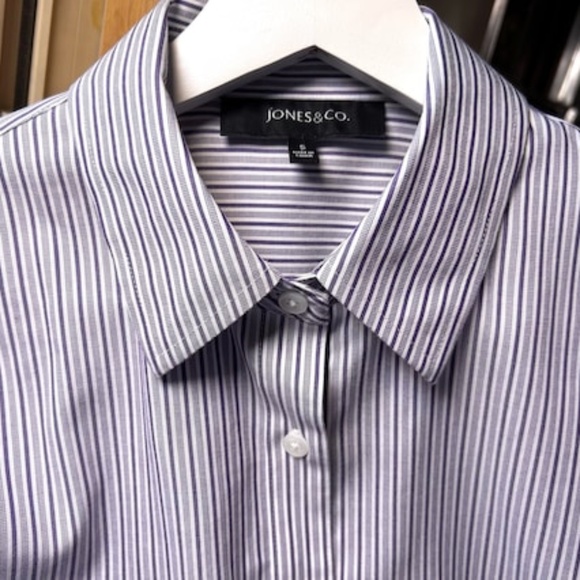JONES & CO. Ladies Button Front Striped Shirt, Pure Cotton, Long Sleeve - Picture 3 of 6
